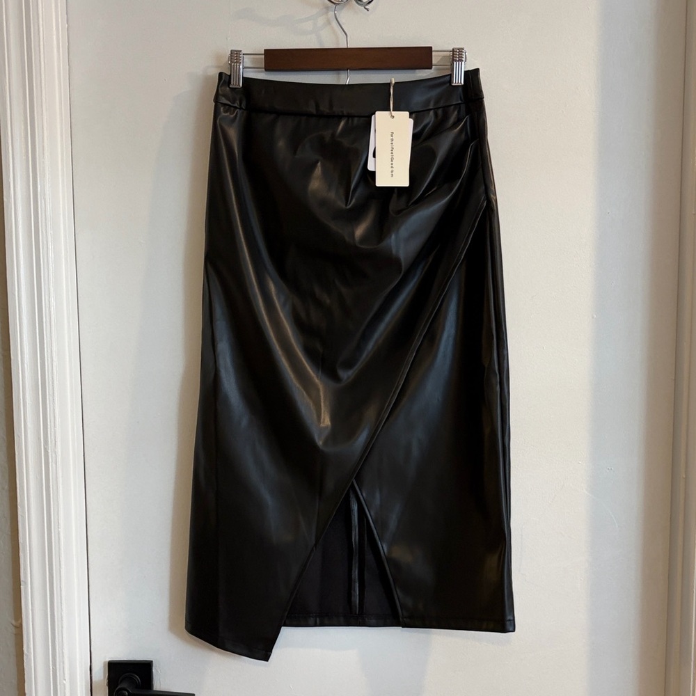 Commence black faux leather midi wrap skirt medium new with tags